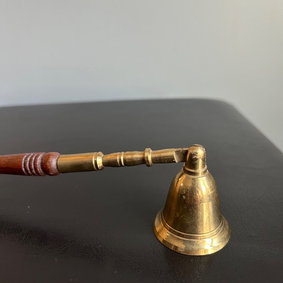Vintage Brass 3 Arm 9” Candelabra with Brass & Wood Candle Snuffer - Picture 5 of 17